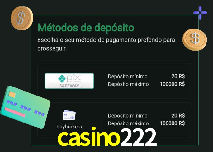 O cassino casino222 oferece uma grande variedade de métodos de pagamento